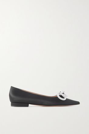 Mach & Mach Ballerine A Punta In Raso Con Cristalli Double Bow - Nero