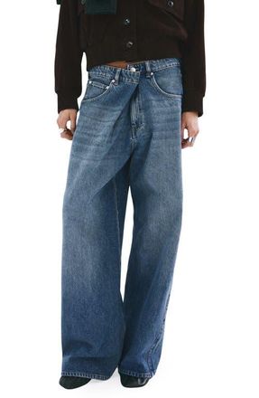 Mango Foldover Mid Rise Balloon Jeans in Medium Blue at Nordstrom, Size 4