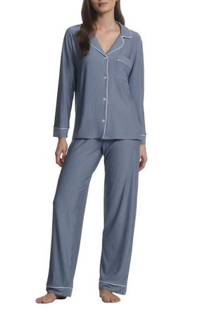 Eberjey Gisele Printed Long Pajamas in Duo Stripe Slate Blue/Ivory at Nordstrom, Size Xx-Small
