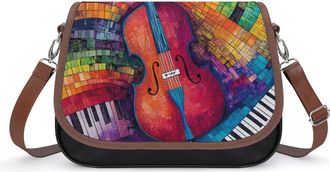 Generic Abstract Musical Instrument Violin Piano Keys Womens Crossbody Bag Fashion Shoulder Handbags Message Tote Bag with Adjustable Strap