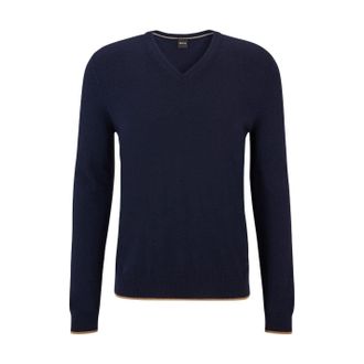 HUGO BOSS Mens V-Neck Long Sleeve Regular Fit Sweater in Dark Blue - Size Small