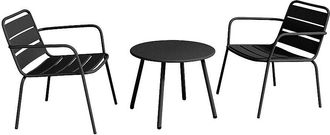 Vente-Unique Conjunto de jard&iacute;n de metal - 2 sillones bajos apilables y una mesa auxiliar redonda - Negro - MIRMANDE de MYLIA