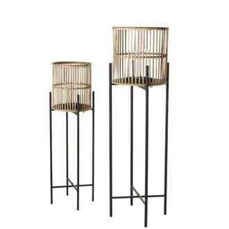 Maisons du monde Faroles de metal negro y bamb&uacute; (x2)