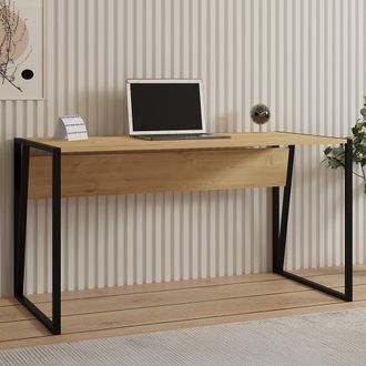 Dmora Escritorio Frascati, Un Estante, Tono Roble, Estructura Negra, 140x70x74h Cm Marr&oacute;n Roble