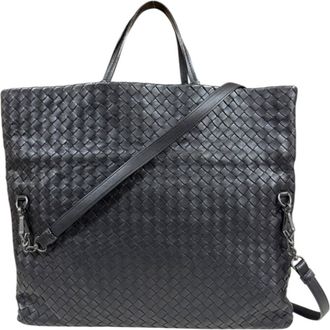Bottega Veneta Intrecciato Black Leather Shoulder Bag Tote Bag (Pre-Owned)