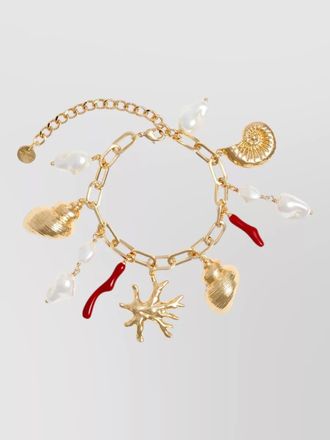 Self Portrait gold-plated pearl and coral charm bracelet