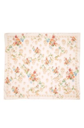 Alexander McQueen Floral Skull Silk Chiffon Scarf in Ivory/Beige at Nordstrom
