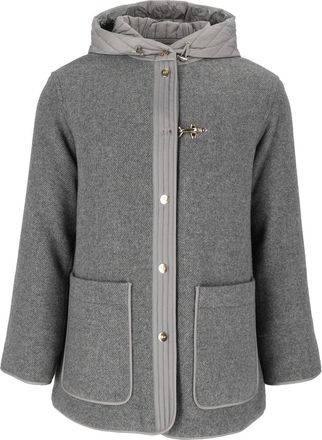 Fay Dual-Material Short Jacket with Quilted Hood and Hook Closure