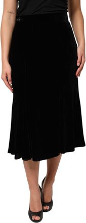 Dolce & Gabbana Womens Black High Waist Fit Flared Midi Skirt Viscose Silk