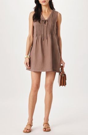 Splendid Stella Pintuck Detail Linen Minidress in Wicker Beige at Nordstrom, Size X-Small