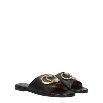 Off-white Womens Black Leather Slippers