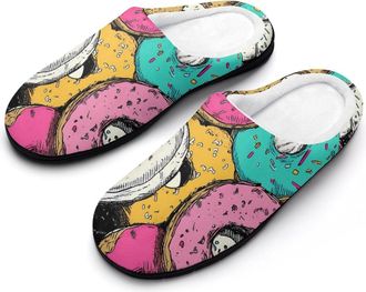 Generic Colorful Doughnuts Comic Style Slippers Men Winter Warm Cotton Anti-Slip Indoor Slip-Ons House Shoes