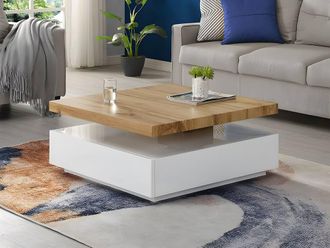 Vente-Unique 1 Drawer & Swivelling Tray Coffee Table - MDF - Colour: White & Oak in Light Oak