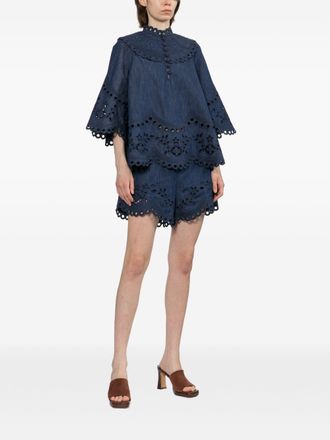 Zimmermann Broderie Anglaise Denim Shorts - Navy