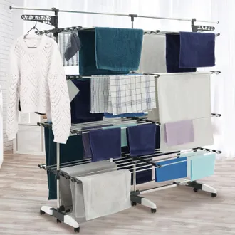 IDMarket Idmarket - 60m Supra Xxl Gris/blanco Secadora De 4 Niveles + Barra Telesc&oacute;pica