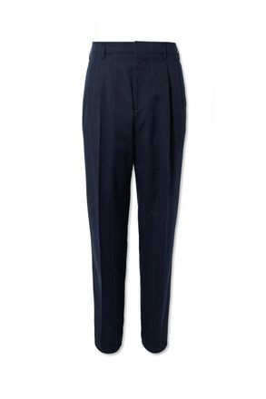 Brunello Cucinelli Tapered Pleated Pinstriped Wool and Cotton-Blend Trousers