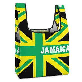 Generic Jamaican Kingdom Flag Reusable Shopping Bags Lightweight Foldable Grocery Bag Polyester Washable Tote Bag