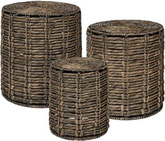 Jonathan Y Designs Zaria Coastal Handwoven Round Nesting Accent Tables, Set of 3 Woven Side End Tables with Metal Frame in Brown at Nordstrom