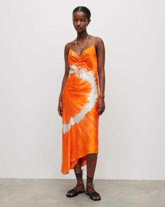 AllSaints Womens Viscose/Silk Alexia Silk Blend Mariana Midi Dress, Size: 16