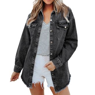 Generic White Jean Jacket For Women - Ladies Denim Jacket Longer Length - Summer Cardigans Long Denimjacket Oversized Denimjackets Denimshirt Size 22 Summerca