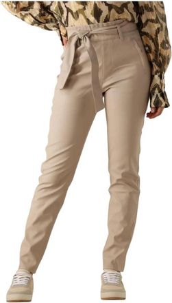 Knit-ted Zand Leren Pantalon Stijl - Dames - Straight fit broeken - Beige - S - Broeken