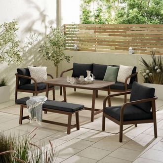 Furniturebox Lydiard Solid Wood 8 Seat Garden Dining Set in Walnut