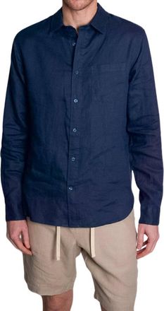 Vince Linen Long Sleeve Shirt In Deep Indigo