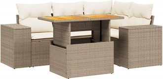 vidaXL Vidaxl - Juego De Sof&aacute;s Jard&iacute;n Con Cojines 5 Pzas Rat&aacute;n Sint&eacute;tico Beige