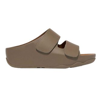 FitFlop Leren verstelbare platform-slippers voor dames (Grijs)