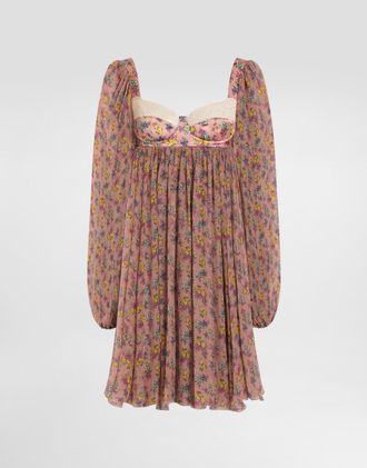Dolce & Gabbana Small Floral-print Chiffon Dress With Lace - Woman Dresses Multicolor 38