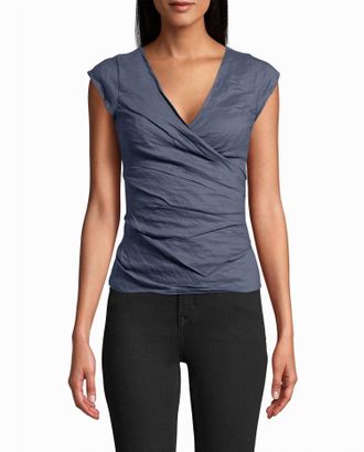 Nicole Miller Cotton Metal Logan Top In Denim Blue