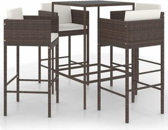 vidaXL Set De Bar De Jard&iacute;n 5 Pzas Con Cojines Rat&aacute;n Sint&eacute;tico Marr&oacute;n Vidaxl