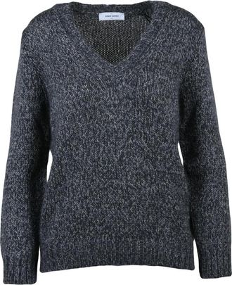 Gran Sasso Pullover met V-hals in Lam&eacute; - Dames - V-hals truien - Grijs - XL - Wol - Truien & Vesten