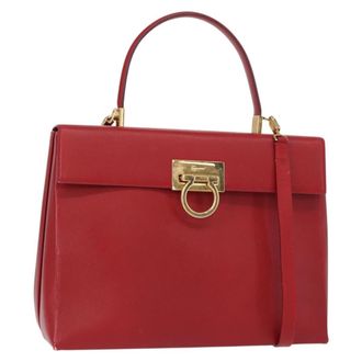 Ferragamo Gancini Handbag Leather Red Leather Handbag (Pre-Owned)