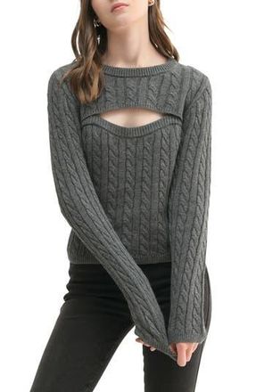 All in Favor Cable Crewneck Cutout Sweater in Charcoal at Nordstrom Rack, Size Medium