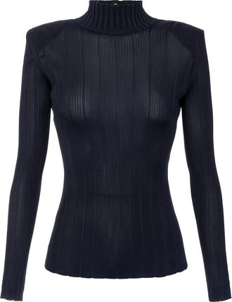 Elisabetta Franchi high-neck logo-detail top - Blue