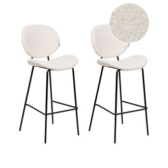 Beliani Beliani - Conjunto De 2 Sillas De Bar Boucl&eacute; Hierro Patas Negras Tapas Sin Reposabrazos Dise&ntilde;o Retro Asientos Comedor Blanco Luana