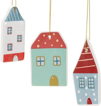 Melrose International Set Of 12 Ceramic Winter House Ornament