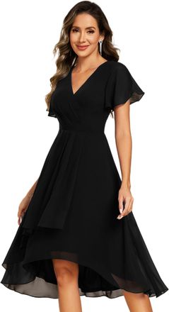 Ever-pretty Women Wedding Guest Dress Floral V Neck High Low Green Black 18