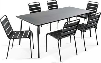 Oviala Mesa de jardín y 6 sillas de metal en antracita