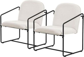 ML Design ML-Design Set 2x Sillones Color Beige, Sillón Relax con Funda Suave y Estructura de Acero Negro, Asiento Tapizado Lounge Modenro con Reposabrazos y