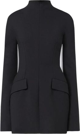 Sportmax Kleedjes, Dames, Zwart, XS, Wol, Zwarte wolmix gabardine jurk met opstaande kraag