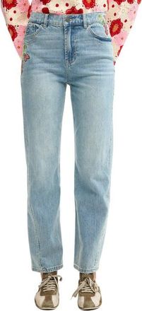 Desigual Floral Embroidery Slim Fit Jeans in Medium Blue at Nordstrom, Size 42