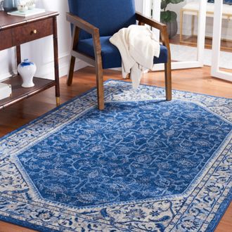 Safavieh Brentwood Machine Made Area Rug, Ivory / Navy Traditional Style Easy Care