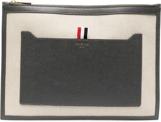 Thom Browne two-tone canvas document holder - unisex - Calf Leather/Polyester/Cotton - One Size - Neutrals