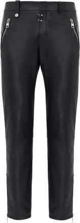 Alexander McQueen Leather Trousers, male, Black, L, Black Leather Slim-Fit Cropped Trousers