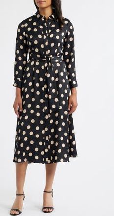 Julia Jordan Polka Dot Long Sleeve Midi Shirtdress in Black Multi at Nordstrom Rack, Size 10