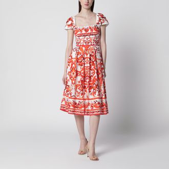 Dolce & Gabbana Maiolica-print cotton poplin dress in orange