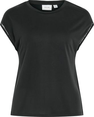 Vila Kurzarmshirt VILA VIMODALA C/S O-NECK DETAIL TOP - NOOS, Damen, Gr. XL, schwarz, Jersey, Obermaterial: 70% Modal, 30% Polyester, unifarben, regular fi
