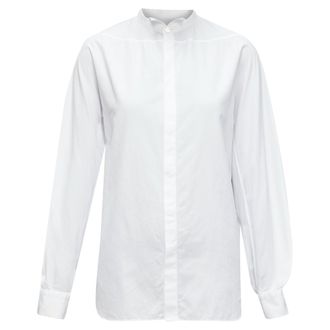 Lanvin white 100% cotton bow tie collar plain dress shirt EU37 XS